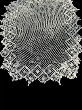Antique Hand tied Crochet Canopy Twin bed Tassels Cottagecore Colonial 100*85